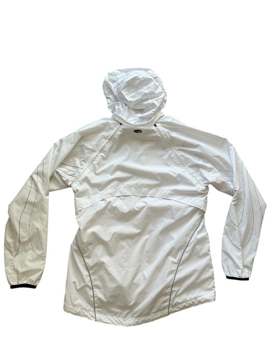 Asics Vintage Windbreaker Damen – Weiß mit abnehmbaren Ärmeln (L)