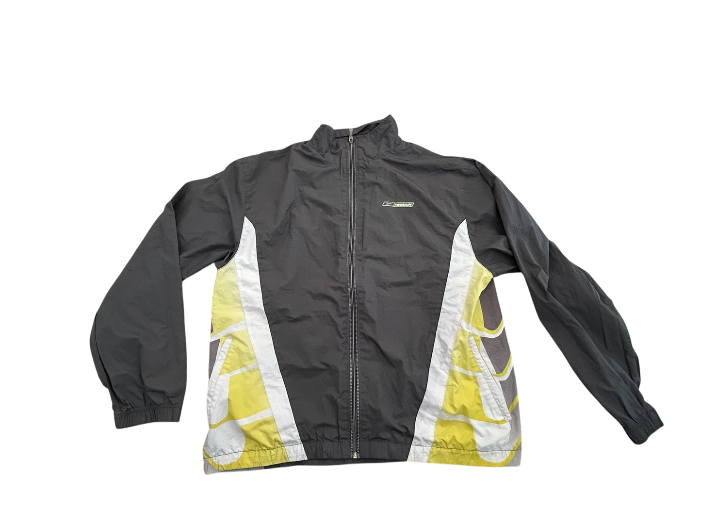 Reebok Vintage Windbreaker – Schwarz, Gelb & Weiß, 2000s Style (XL)