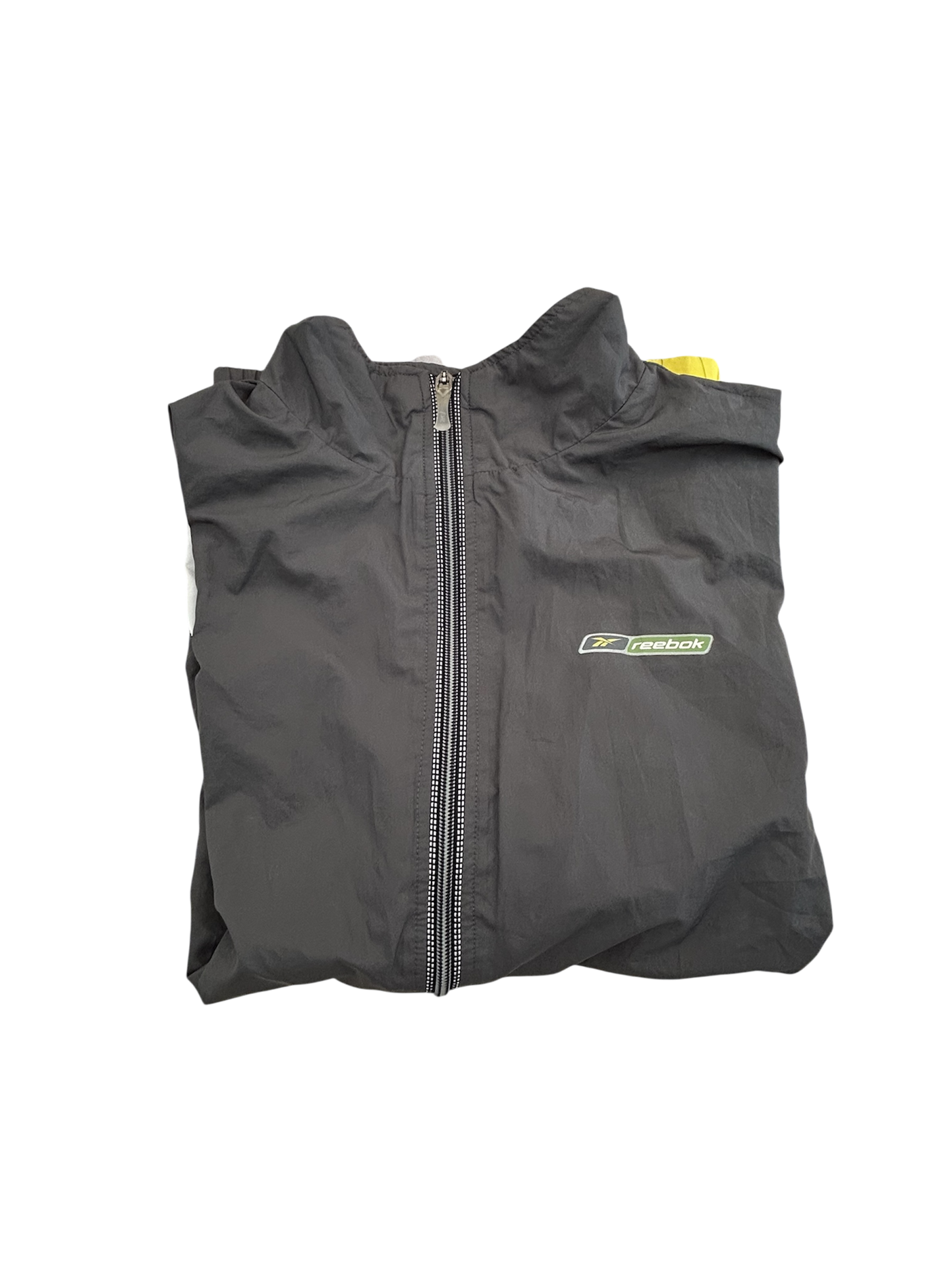 Reebok Vintage Windbreaker – Schwarz, Gelb & Weiß, 2000s Style (XL)