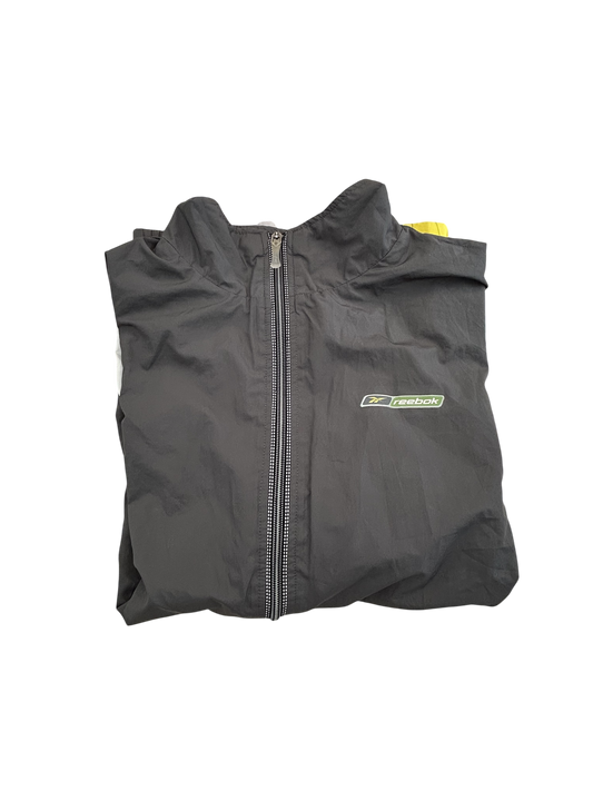 Reebok Vintage Windbreaker – Schwarz, Gelb & Weiß, 2000s Style (XL)