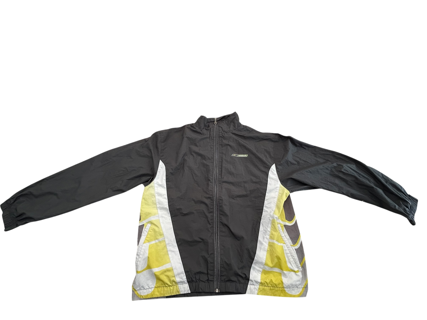 Reebok Vintage Windbreaker – Schwarz, Gelb & Weiß, 2000s Style (XL)