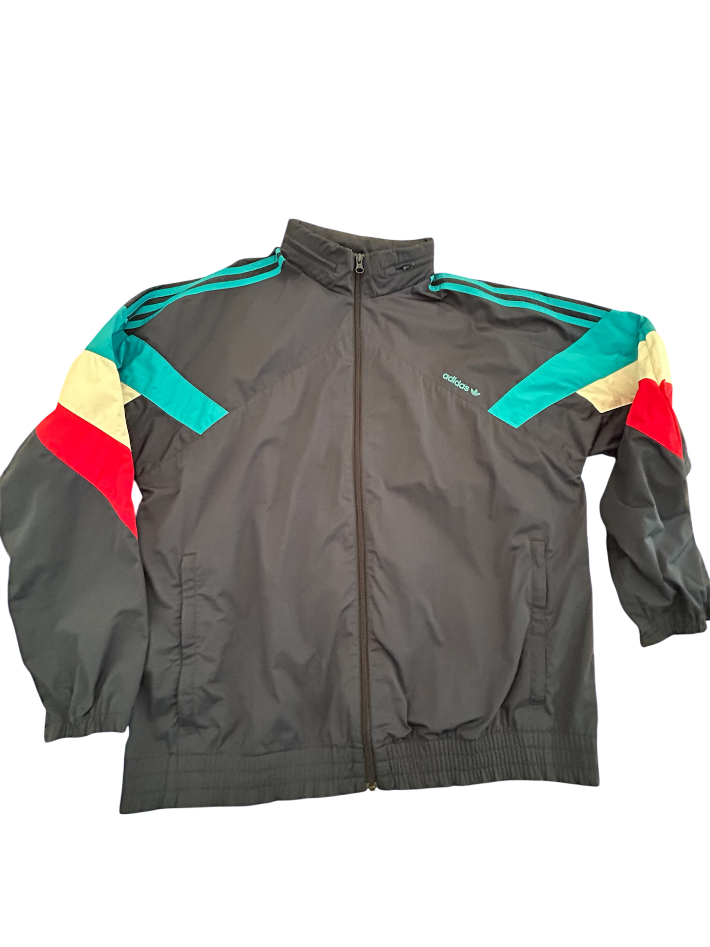 Adidas Originals Vintage Windbreaker – Schwarz mit Retro-Farbdetails (L)