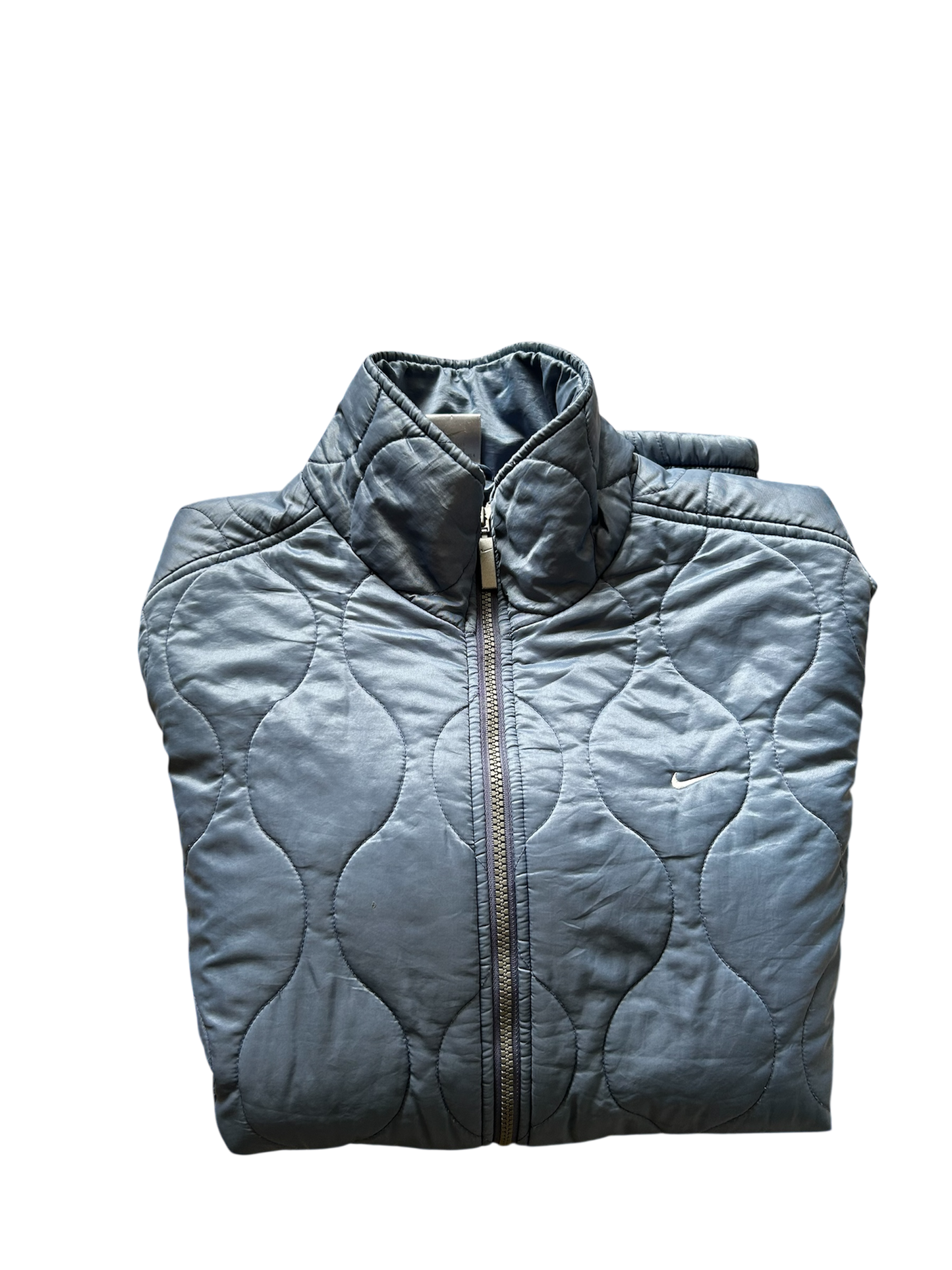 Nike Vintage Steppjacke – Grau-Bläulich, leicht & klassisch (M)