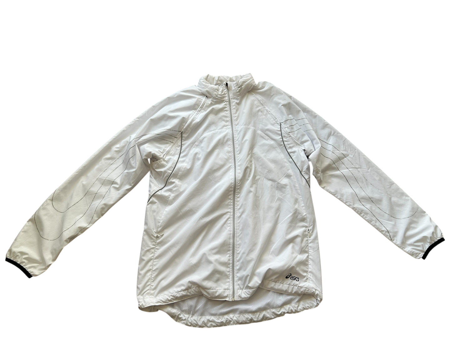 Asics Vintage Windbreaker Damen – Weiß mit abnehmbaren Ärmeln (L)