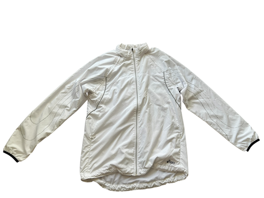Asics Vintage Windbreaker Damen – Weiß mit abnehmbaren Ärmeln (L)