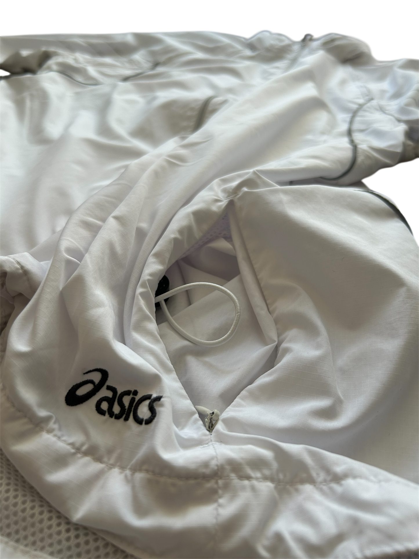 Asics Vintage Windbreaker Damen – Weiß mit abnehmbaren Ärmeln (L)