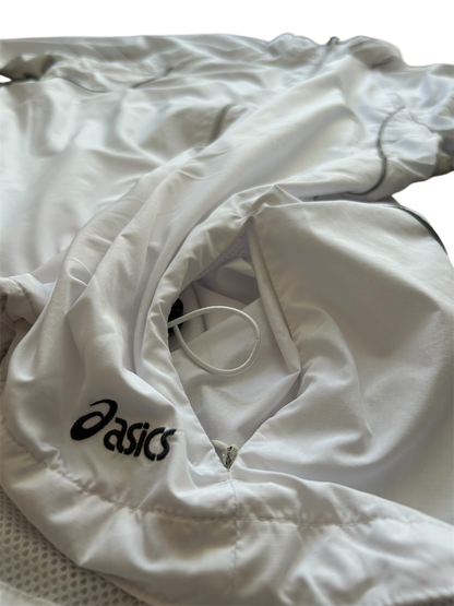 Asics Vintage Windbreaker Damen – Weiß mit abnehmbaren Ärmeln (L)