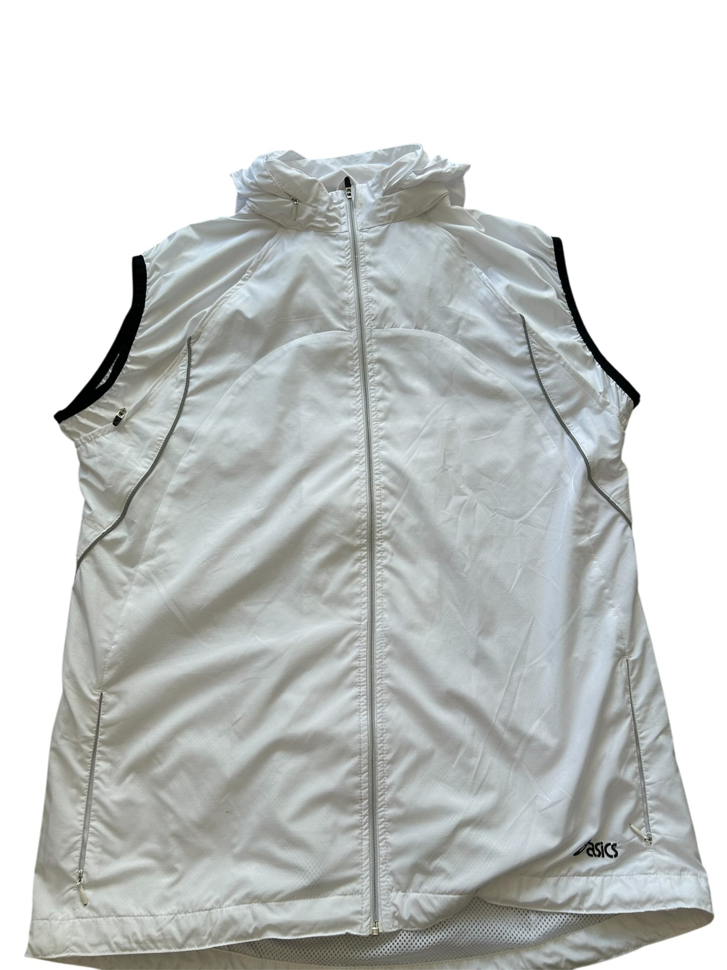 Asics Vintage Windbreaker Damen – Weiß mit abnehmbaren Ärmeln (L)