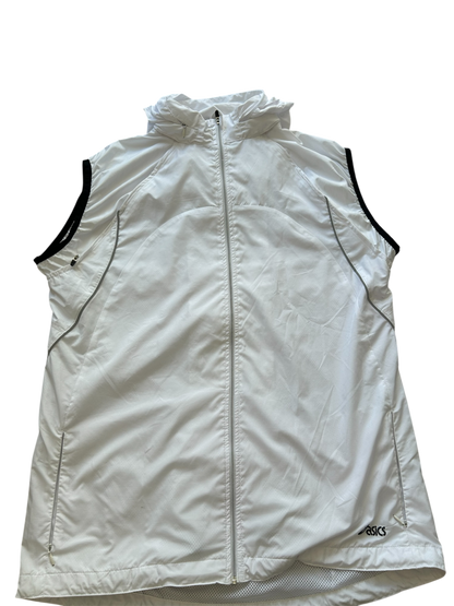 Asics Vintage Windbreaker Damen – Weiß mit abnehmbaren Ärmeln (L)