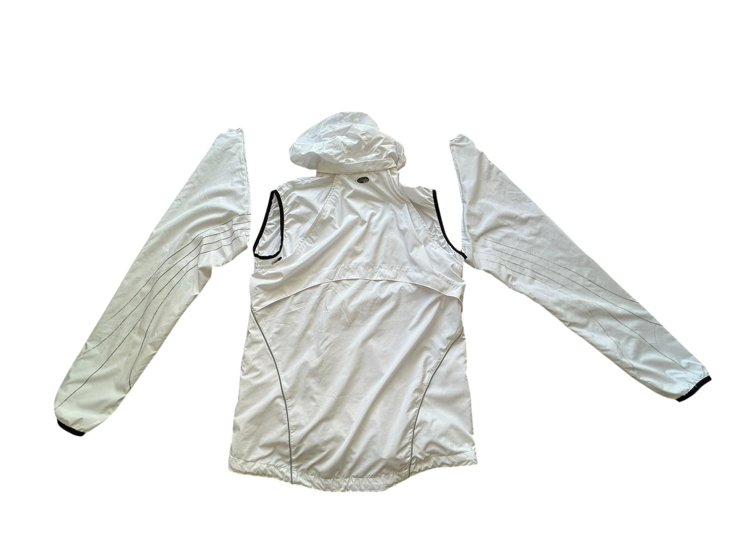 Asics Vintage Windbreaker Damen – Weiß mit abnehmbaren Ärmeln (L)