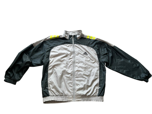 Adidas Vintage Windbreaker – Grau/Schwarz mit gelben Streifen (XL)
