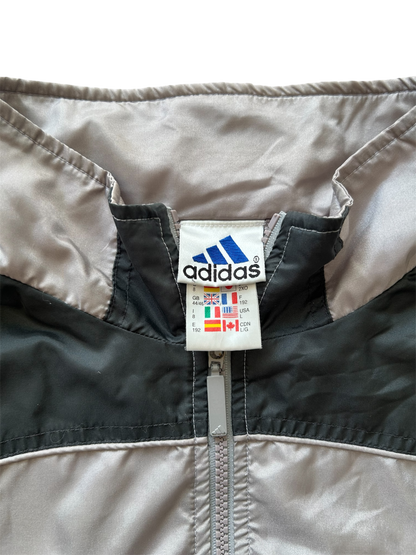 Adidas Vintage Windbreaker – Grau/Schwarz mit gelben Streifen (XL)