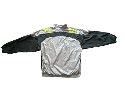 Adidas Vintage Windbreaker – Grau/Schwarz mit gelben Streifen (XL)